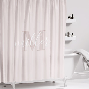 Modern Pink Family Name Monogram Shower Curtain