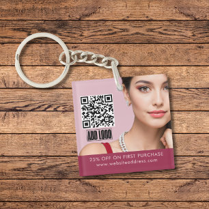 Modern Pink Fashion Jewellery Business Logo QR Cod Keychain
