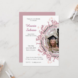 Modern Pink feminine Graduate silhouette Border Invitation