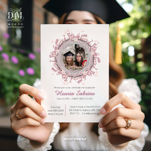 Modern Pink feminine Graduate silhouette Border Invitation