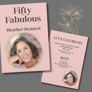 Modern Pink Fifty and Fabulous Photo Birthday Invitation