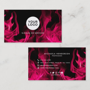 Modern Pink Flames Custom Logo & Social Icons Business Card
