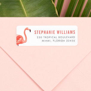 Modern Pink Flamingo Bold Name & Return Address