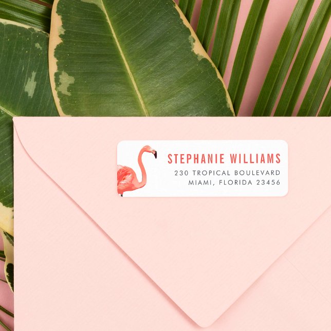 Modern Pink Flamingo Bold Name & Return Address (Return Address Label Mock-up)