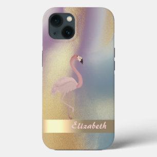 Modern Pink Flamingo Colourful Gold iPhone 13 Case