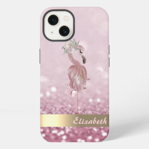 Modern Pink Flamingo Flower Glitter Bokeh iPhone 13 Case