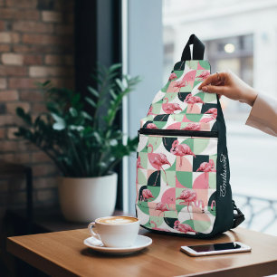 Modern Pink Flamingo Geometric Girly Chic Pattern Sling Bag