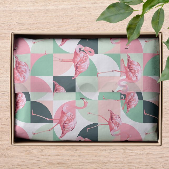 Modern Pink Flamingo Geometric Girly Chic Pattern Tissue Paper (Creator Uploaded)