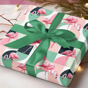 Modern Pink Flamingo Geometric Girly Chic Pattern Wrapping Paper