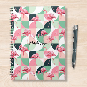 Modern Pink Flamingo Geometric Girly Personalized Notebook