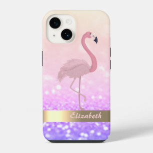 Modern Pink Flamingo Glitter Bokeh iPhone 14 Case