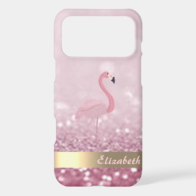 Modern Pink Flamingo Glitter Bokeh - Personalized (Verso)