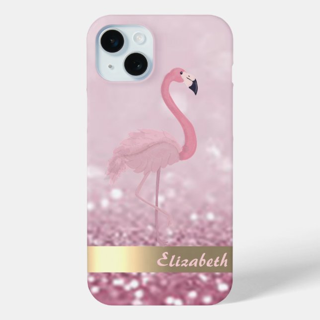 Modern Pink Flamingo Glitter Bokeh - Personalized Case-Mate iPhone Case (Back)