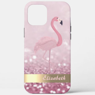 Modern Pink Flamingo Glitter Bokeh - Personalized  iPhone 12 Pro Max Case