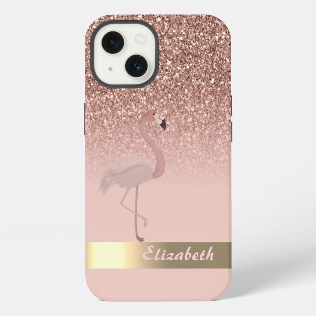 Modern Pink Flamingo Glitter Sequin iPhone Case (Back)