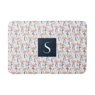 Modern Pink Flamingo Monogram Bath Mat
