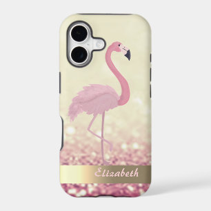 Modern Pink Flamingo Ombre Glitter Bokeh