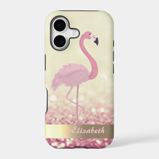 Modern Pink Flamingo Ombre Glitter Bokeh (Verso)
