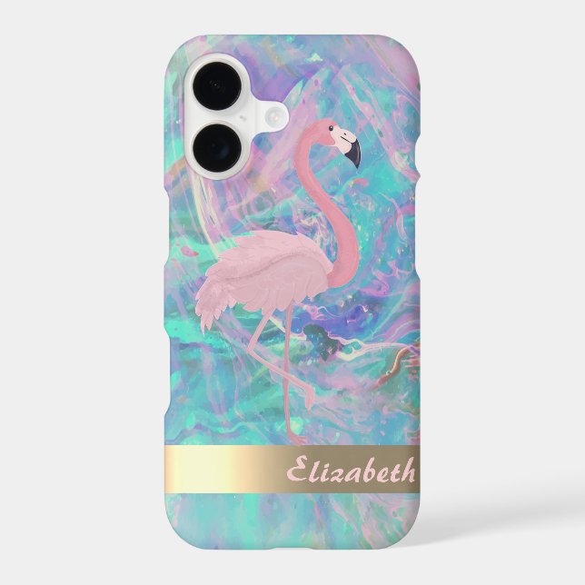 Modern Pink Flamingo Opal Iridescent (Back)