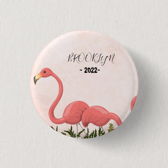 Modern Pink Flamingo  Square Paper Coaster 1 Inch Round Button (Front)