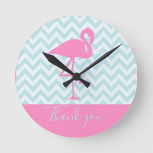 Modern Pink Flamingo, Thank You Round Clock