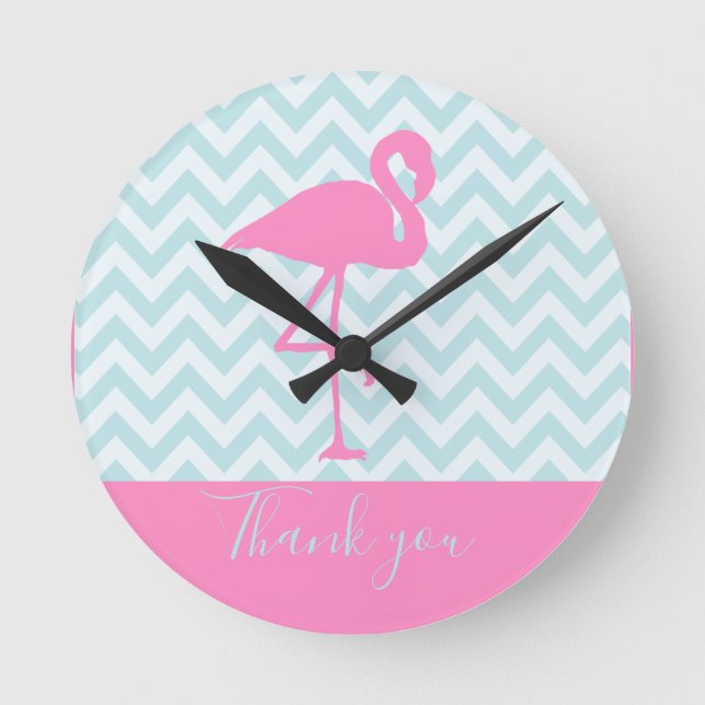 Modern Pink Flamingo, Thank You  Round Clock (Front)