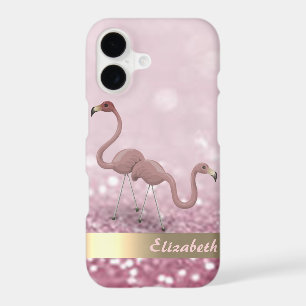 Modern Pink Flamingos Glitter Bokeh - Personalized