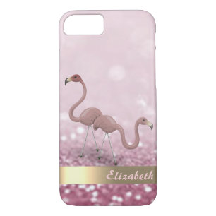 Modern Pink Flamingos Glitter Bokeh - Personalized Case-Mate iPhone Case