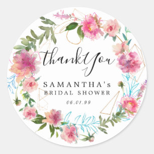 Modern Pink Flora and Goldl Bridal Shower Classic Round Sticker