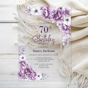 Modern Pink Floral 70th Birthday Party Acrylic Invitations