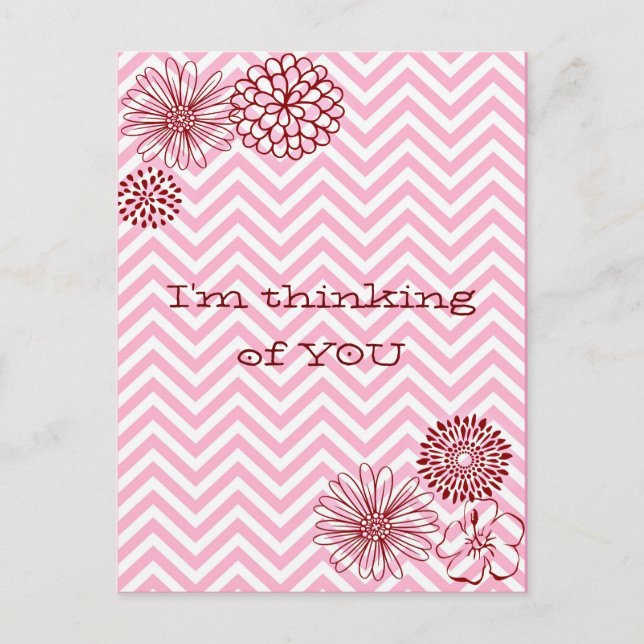 Modern Pink Floral Chevron Personalized Text Postcard (Front)