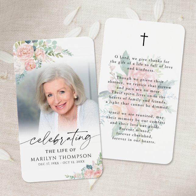 Modern Pink Floral Cross Prayer Card (Creator Uploaded)