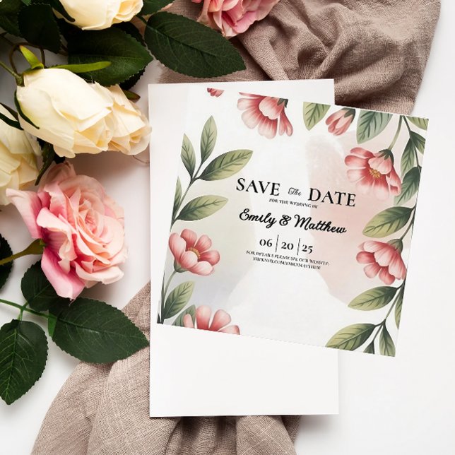 Modern Pink Floral Designer Save The Date (Creator Uploaded)