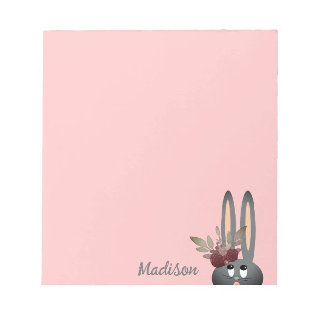 Modern Pink Floral Easter Bunny Personalized Notepad (Front)