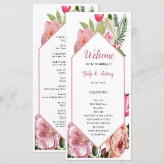 Modern Pink Floral Hexagon Ceremony Schedule