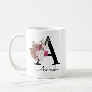 Modern Pink Floral Initial A  Coffee Mug
