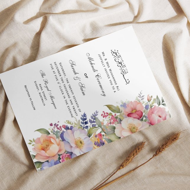 Modern Pink Floral Mehndi Muslim Invitation (Creator Uploaded)