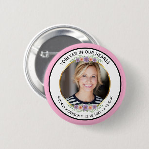 Modern Pink Floral Memorial Photo 2 Inch Round Button