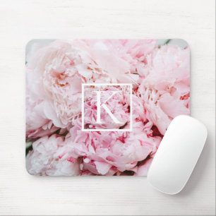 Modern Pink Floral Monogram Mouse Pad