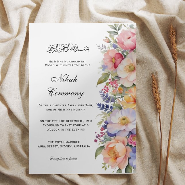 Modern Pink Floral Nikah Muslim Invitation (Creator Uploaded)