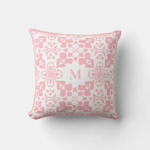 Modern Pink Floral Pattern Classy Elegant Monogram Throw Pillow