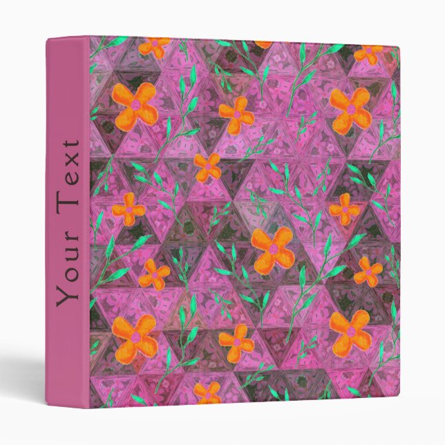 Modern Pink Floral Pattern with Orange Flowers Binder (Front/Spine)