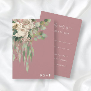 Modern Pink Floral Peonies Wedding RSVP Card
