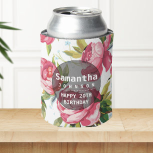 Modern Pink Floral Personalized Birthday Party Can Cooler