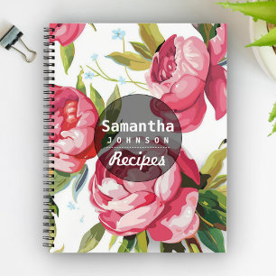Modern Pink Floral Personalized Cookbook Recipe Notebook