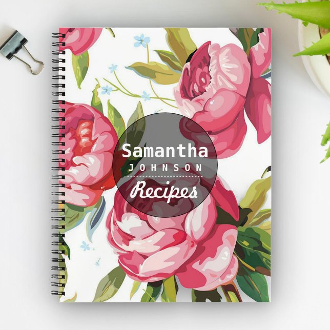 Modern Pink Floral Personalized Cookbook Recipe Notebook (Creator Uploaded)
