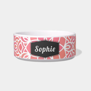 Modern Pink Floral Personalized Pet Bowl