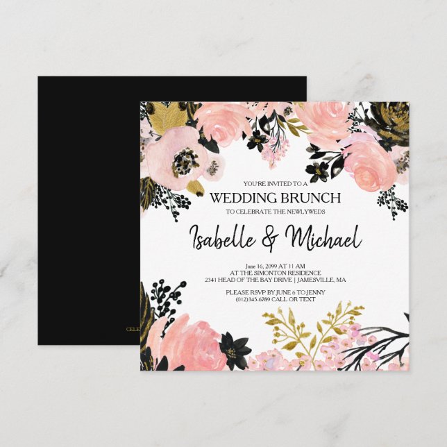 Modern Pink Floral Post Wedding Brunch Invitations (Front/Back)