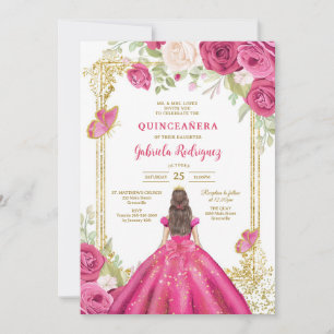 Modern Pink Floral Quinceanera Invitation