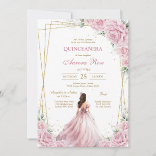 Modern Pink Floral Quinceanera Invitation